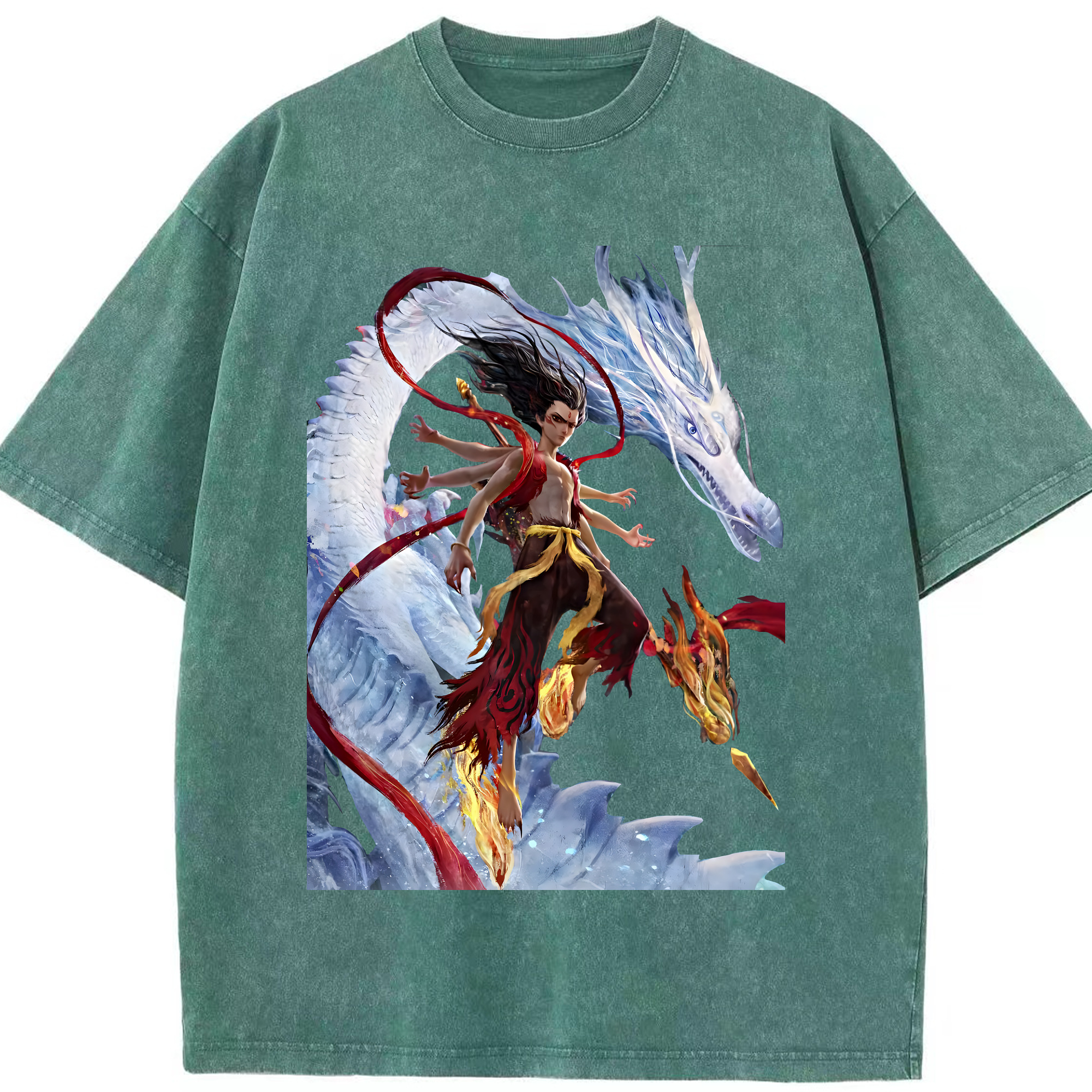 （画像用） Ne Zha 2 ナタ 魔童の大暴れ 綿100% ヴィンテージ風 半袖Tシャツ（フロントプリント）